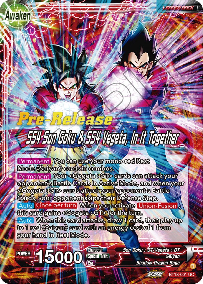 Son Goku & Vegeta // SS4 Son Goku & SS4 Vegeta, In It Together (BT18-001) [Dawn of the Z-Legends Prerelease Promos] | The Time Vault CA