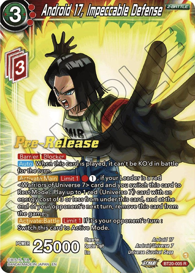 Android 17, Impeccable Defense (BT20-005) [Power Absorbed Prerelease Promos] | The Time Vault CA