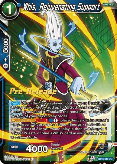 Whis, Rejuvenating Support (BT16-040) [Realm of the Gods Prerelease Promos] | The Time Vault CA