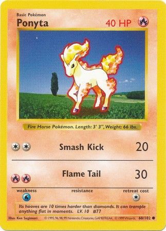 Ponyta (60/102) [Base Set Shadowless Unlimited] | The Time Vault CA