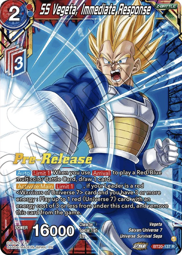 SS Vegeta, Immediate Response (BT20-137) [Power Absorbed Prerelease Promos] | The Time Vault CA