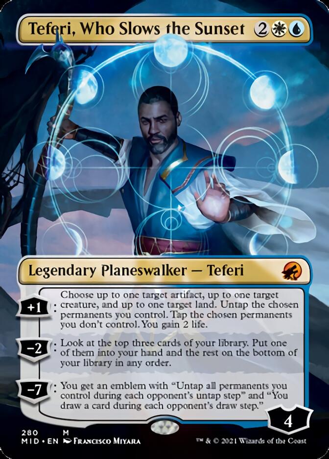 Teferi, Who Slows the Sunset (Borderless) [Innistrad: Midnight Hunt] | The Time Vault CA