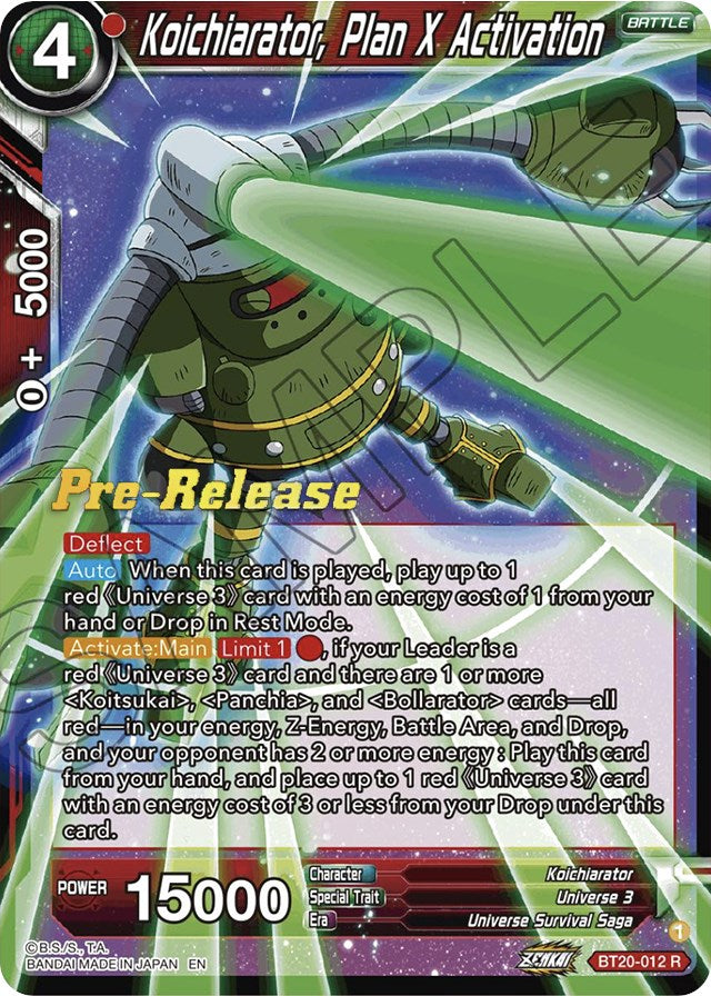 Koichiarator, Plan X Activation (BT20-012) [Power Absorbed Prerelease Promos] | The Time Vault CA