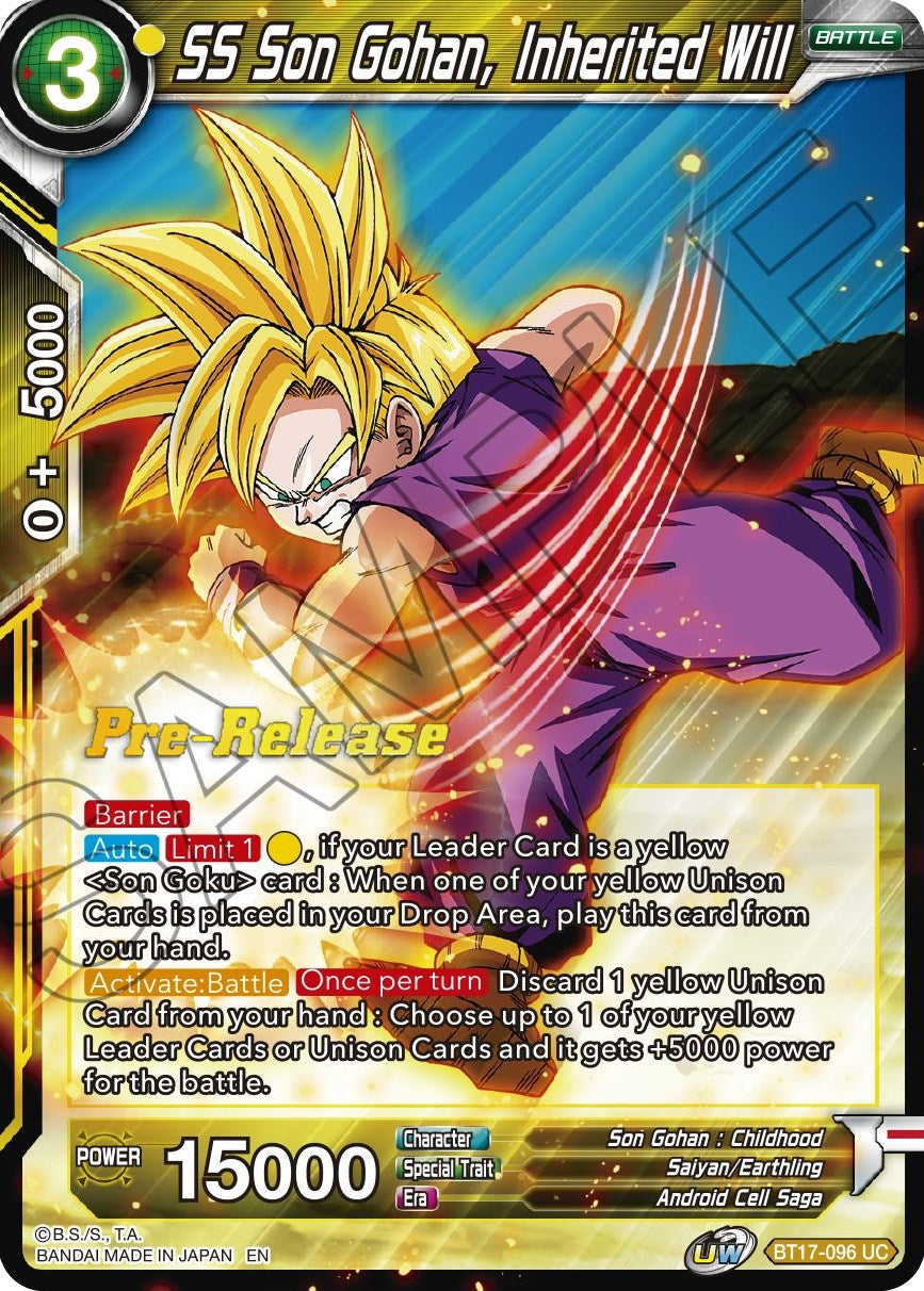 SS Son Gohan, Inherited Will (BT17-096) [Ultimate Squad Prerelease Promos] | The Time Vault CA