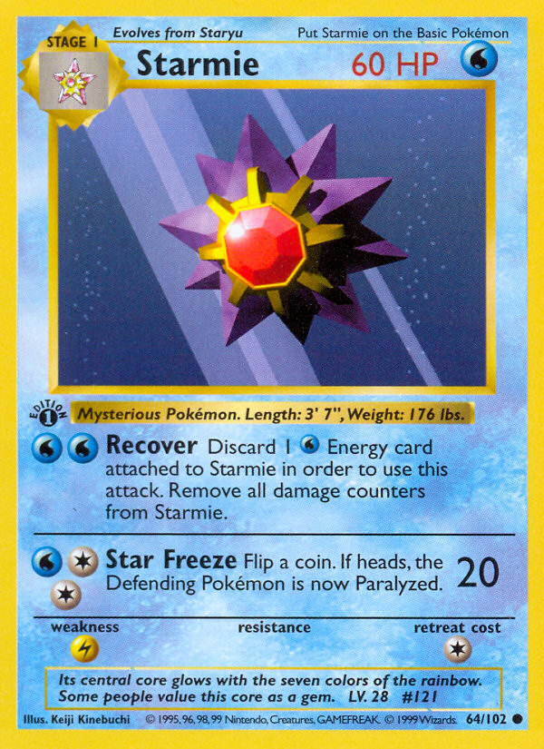 Starmie (64/102) (Shadowless) [Base Set 1st Edition] | The Time Vault CA