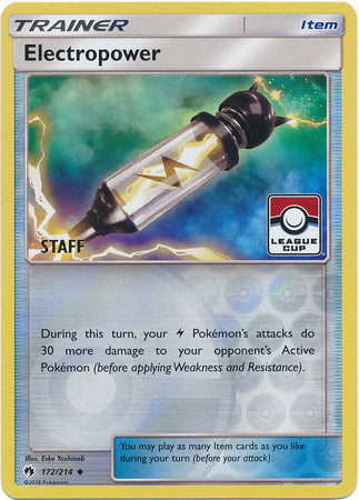 Electropower (172/214) (League Promo Staff) [Sun & Moon: Lost Thunder] | The Time Vault CA