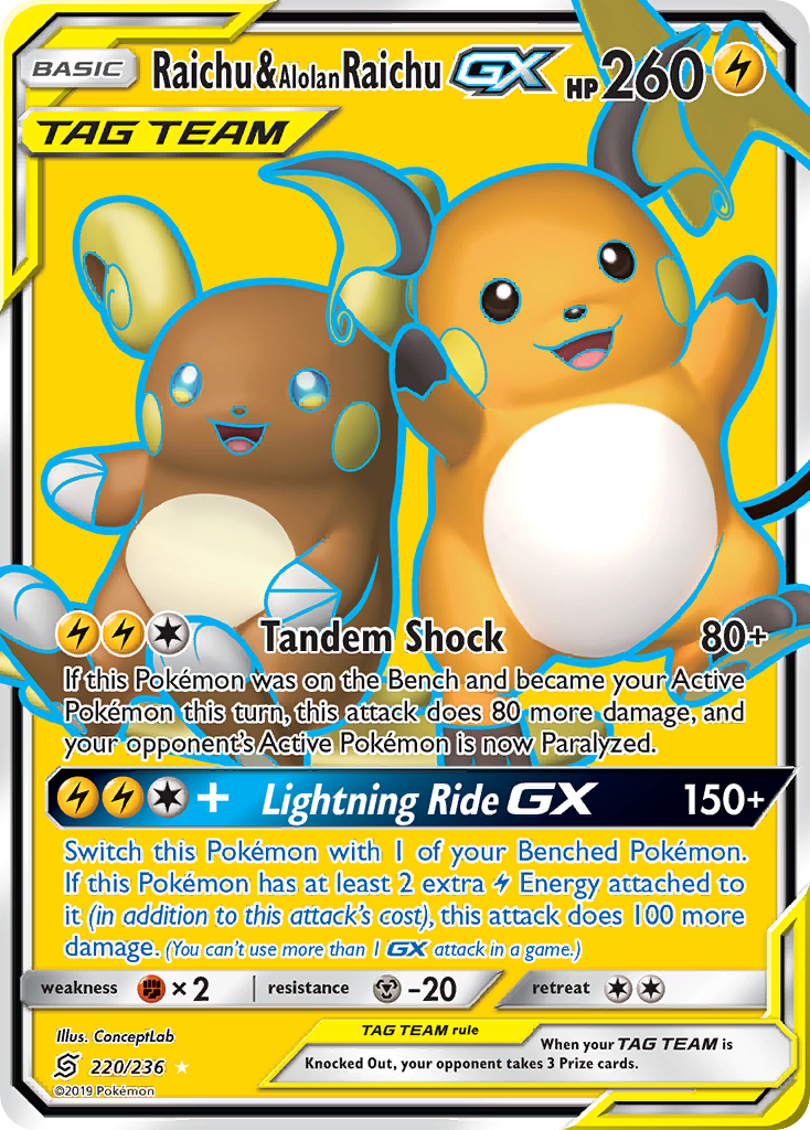 Raichu & Alolan Raichu GX (220/236) [Sun & Moon: Unified Minds] | The Time Vault CA