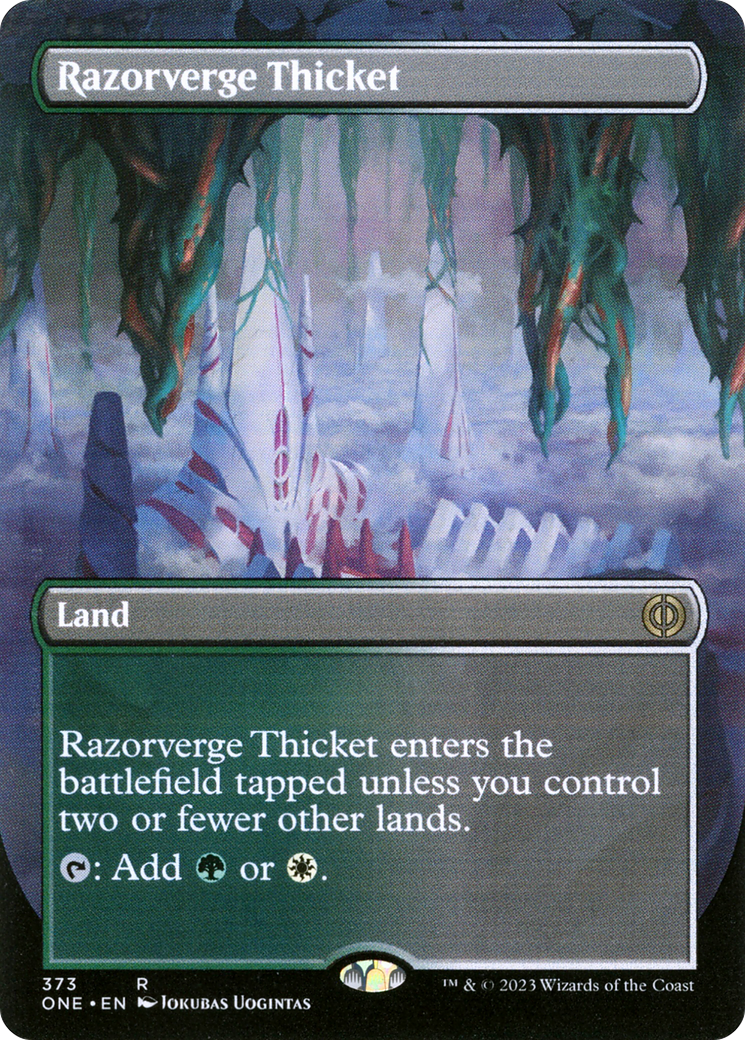 Razorverge Thicket (Borderless Alternate Art) [Phyrexia: All Will Be One] | The Time Vault CA