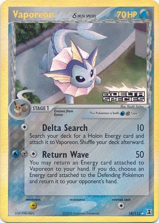 Vaporeon (18/113) (Delta Species) (Stamped) [EX: Delta Species] | The Time Vault CA