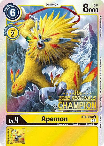 Apemon [BT6-038] (2022 Championship Online Regional) (Online Champion) [Double Diamond Promos] | The Time Vault CA