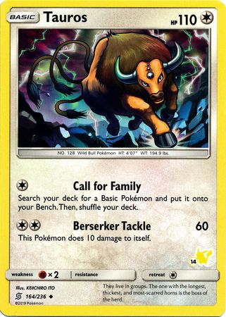 Tauros (164/236) (Pikachu Stamp #14) [Battle Academy 2020] | The Time Vault CA