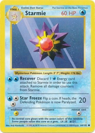 Starmie (64/102) [Base Set Shadowless Unlimited] | The Time Vault CA