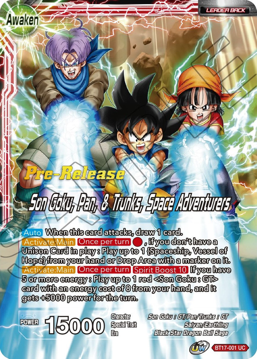 Son Goku // Son Goku, Pan, and Trunks, Space Adventurers (BT17-001) [Ultimate Squad Prerelease Promos] | The Time Vault CA