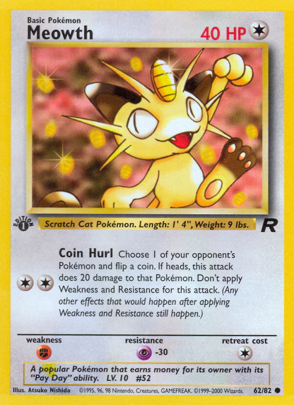 Meowth (62/82) [Team Rocket 1st Edition] | The Time Vault CA