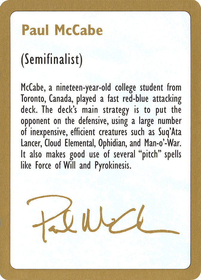 Paul McCabe Bio [World Championship Decks 1997] | The Time Vault CA