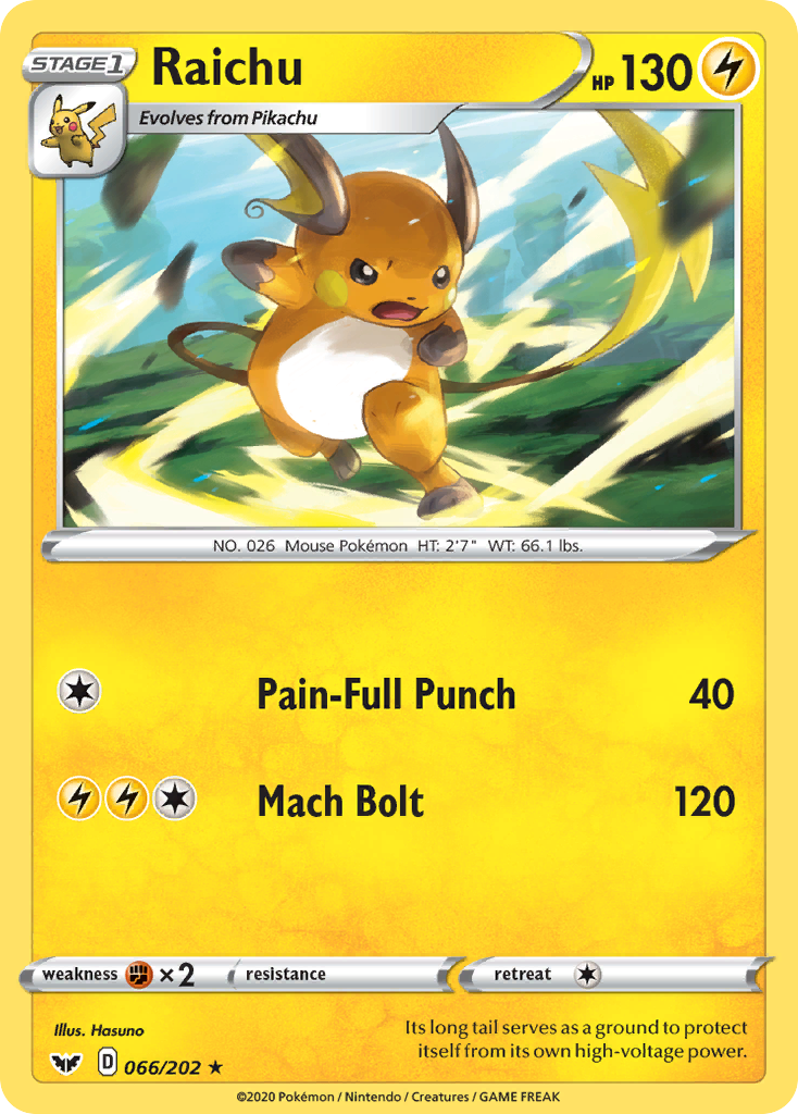 Raichu (066/202) [Sword & Shield: Base Set] | The Time Vault CA