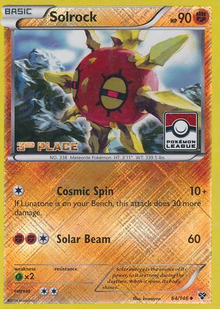 Solrock (64/146) (3rd Place League Challenge Promo) [XY: Base Set] | The Time Vault CA