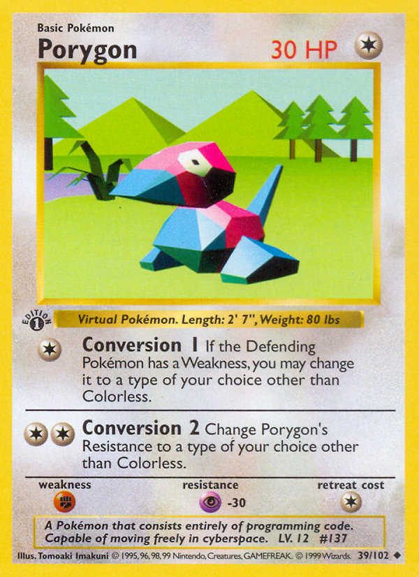 Porygon (39/102) (Shadowless) [Base Set 1st Edition] | The Time Vault CA