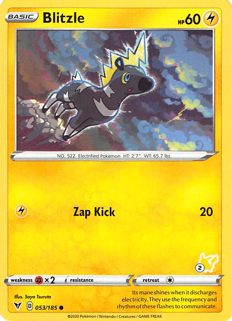 Blitzle (053/185) (Pikachu Stamp #2) [Battle Academy 2022] | The Time Vault CA