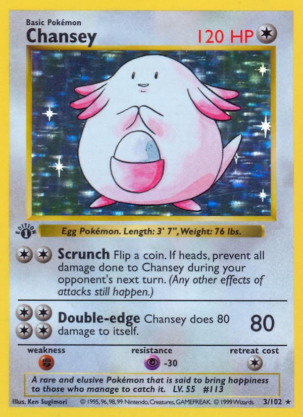 Chansey (3/102) (Shadowless) [Base Set 1st Edition] | The Time Vault CA