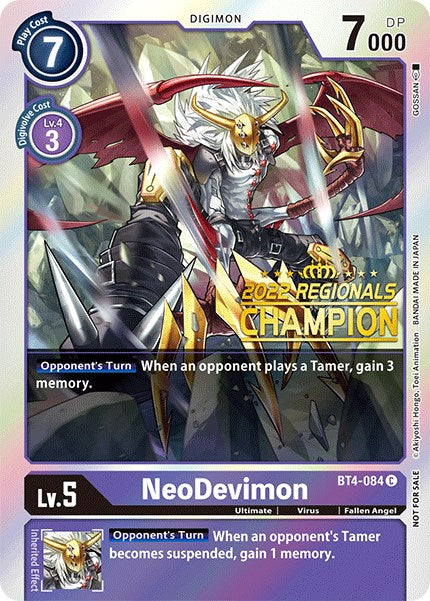 NeoDevimon [BT4-084] (2022 Championship Online Regional) (Online Champion) [Great Legend Promos] | The Time Vault CA