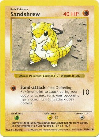 Sandshrew (62/102) [Base Set Shadowless Unlimited] | The Time Vault CA