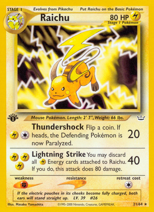 Raichu (21/64) [Neo Revelation 1st Edition] | The Time Vault CA