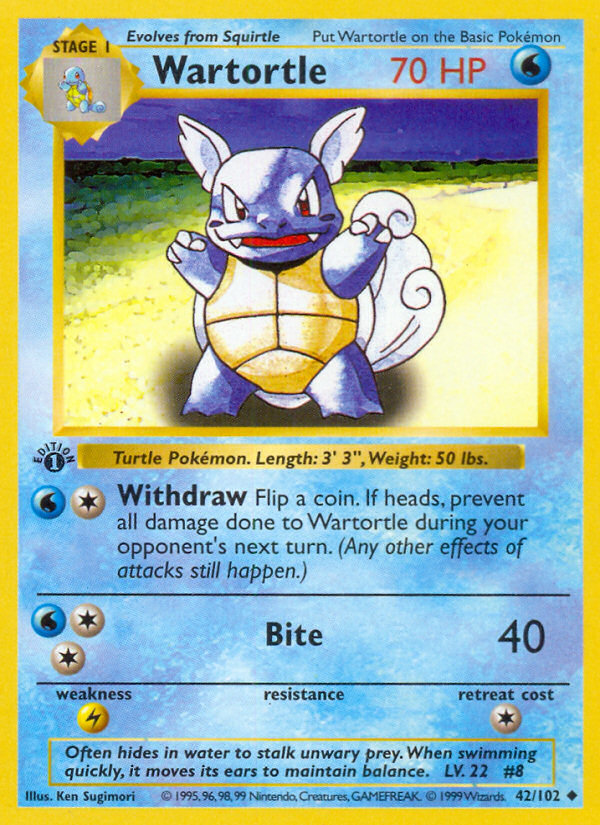 Wartortle (42/102) (Shadowless) [Base Set 1st Edition] | The Time Vault CA