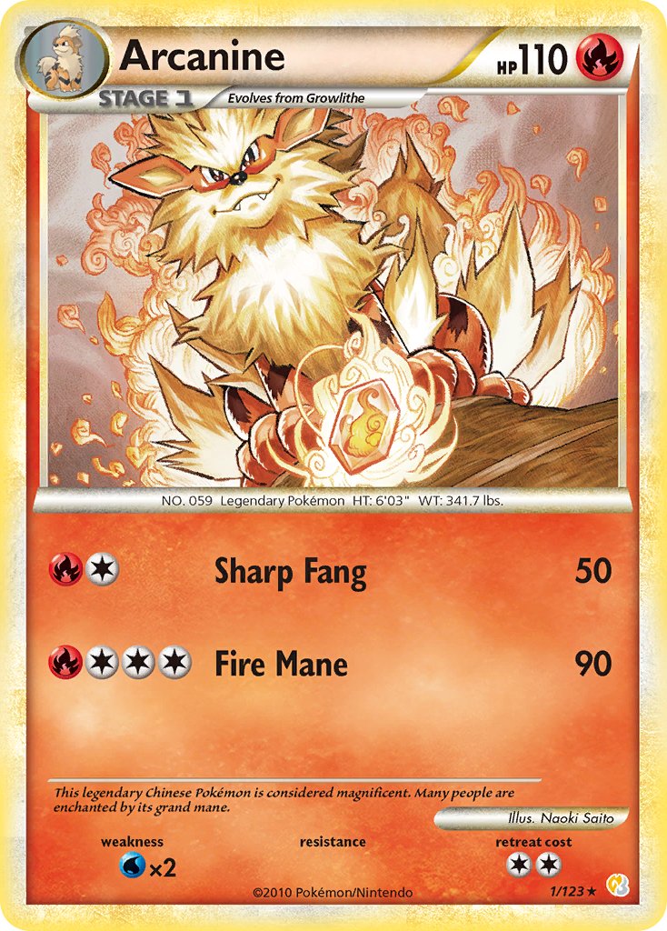 Arcanine (1/123) (Theme Deck Exclusive) [HeartGold & SoulSilver: Base Set] | The Time Vault CA