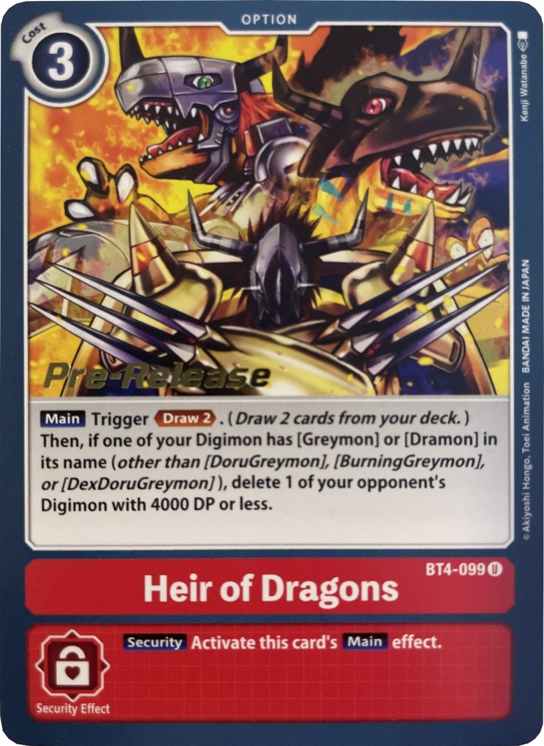 Heir of Dragons [BT4-099] [Great Legend Pre-Release Promos] | The Time Vault CA
