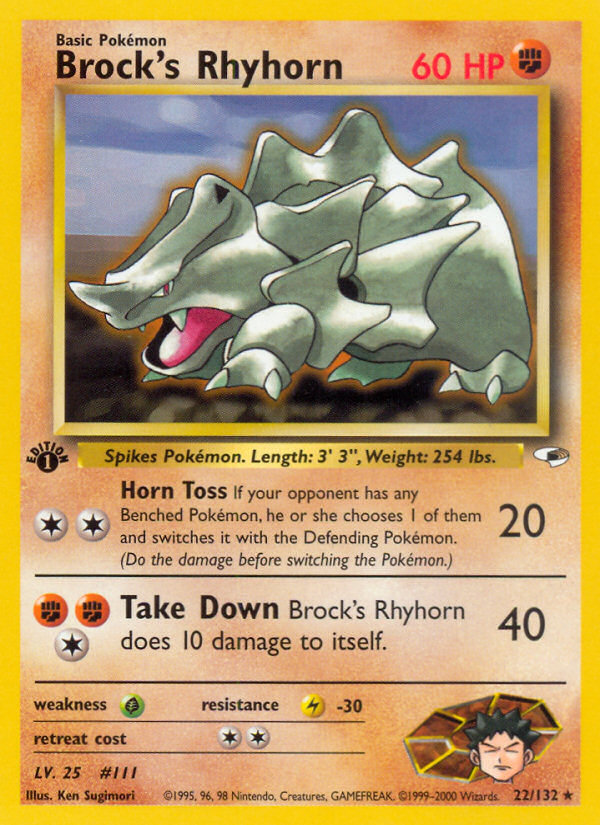 Brock's Rhyhorn (22/132) [Gym Heroes 1st Edition] | The Time Vault CA