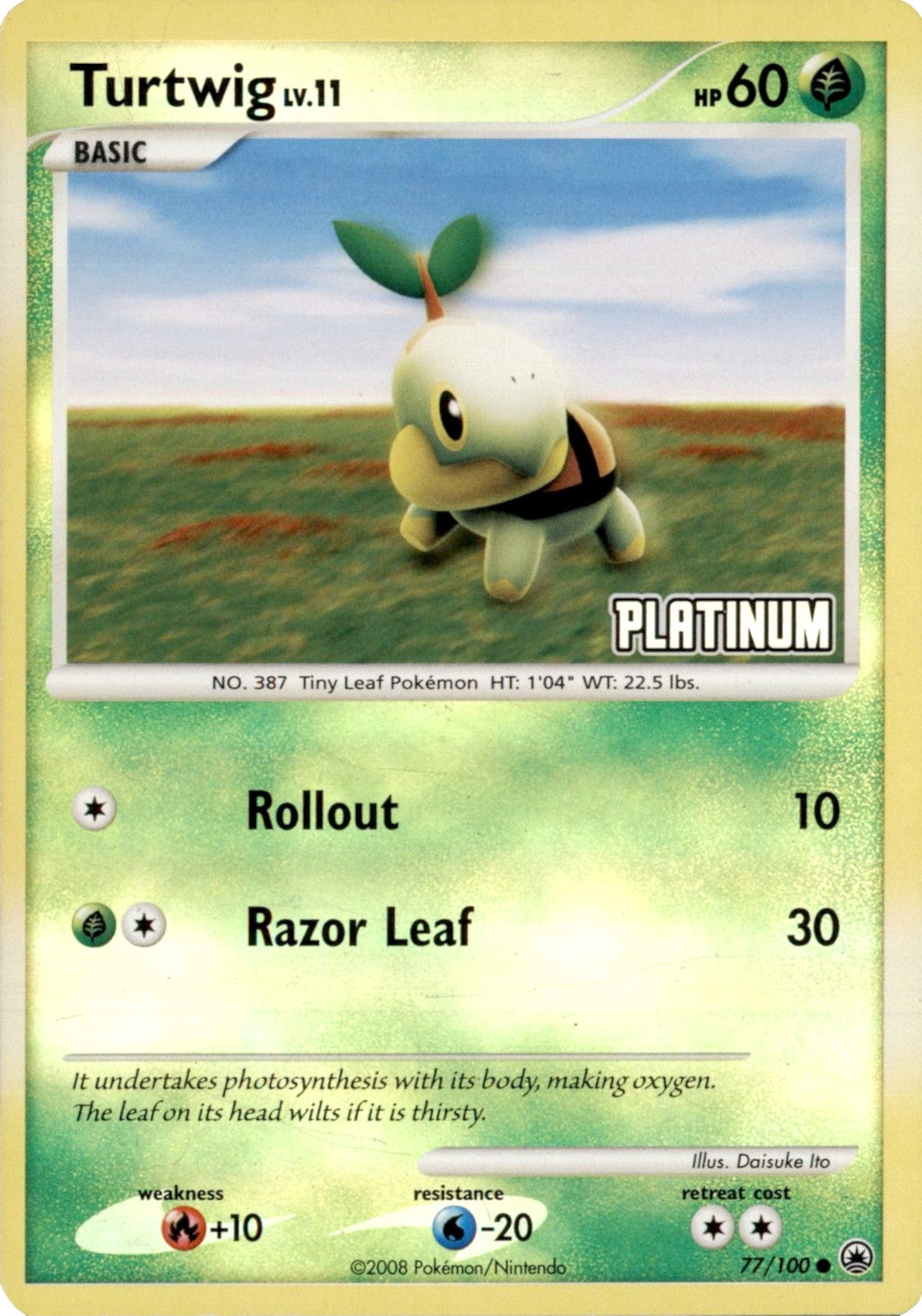 Turtwig LV.11 (77/100) (Platinum) [Burger King Promos: 2008 Collection] | The Time Vault CA