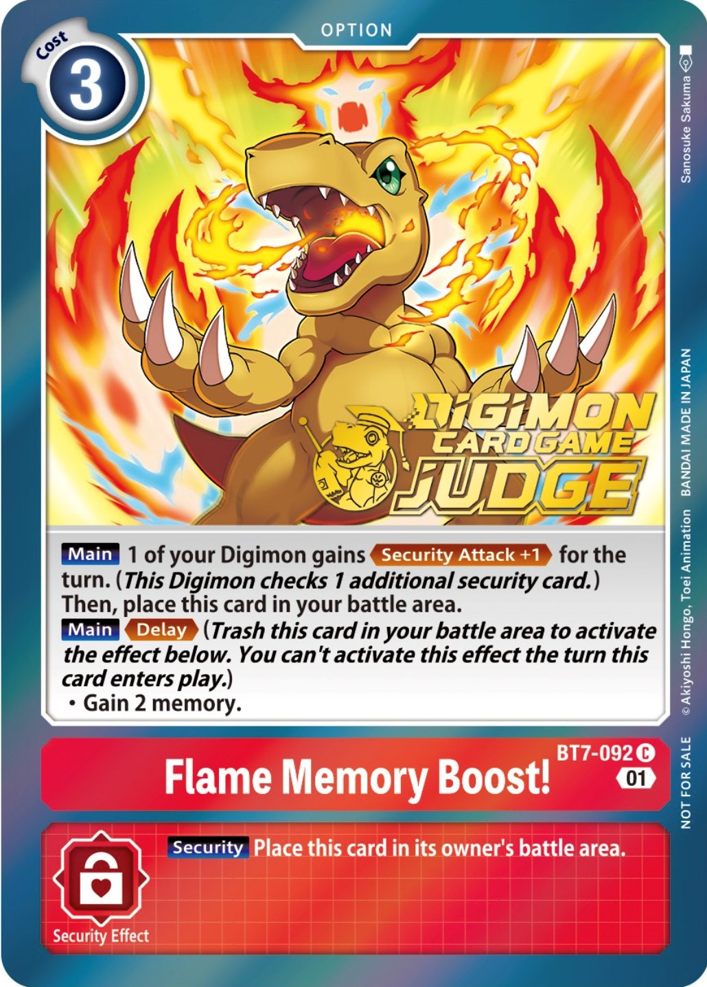 Flame Memory Boost! [BT7-092] (Judge Pack 3) [Next Adventure Promos] | The Time Vault CA