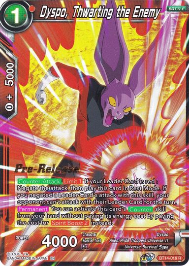 Dyspo, Thwarting the Enemy (BT14-019) [Cross Spirits Prerelease Promos] | The Time Vault CA