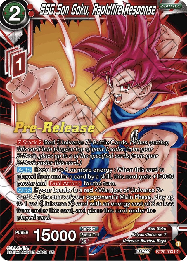 SSG Son Goku, Rapidfire Response (BT20-003) [Power Absorbed Prerelease Promos] | The Time Vault CA