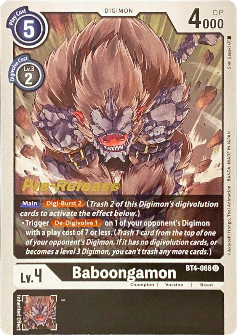 Baboongamon [BT4-068] [Great Legend Pre-Release Promos] | The Time Vault CA