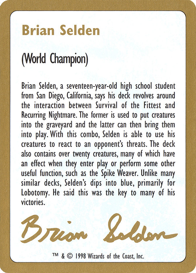 Brian Selden Bio [World Championship Decks 1998] | The Time Vault CA