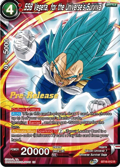SSB Vegeta, for the Universe's Survival (BT16-012) [Realm of the Gods Prerelease Promos] | The Time Vault CA