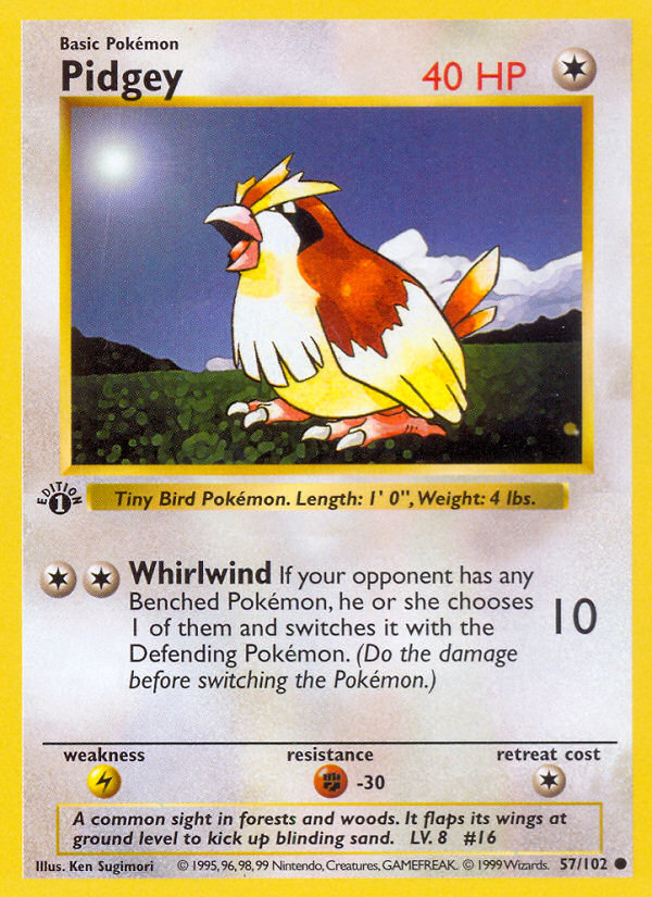 Pidgey (57/102) (Shadowless) [Base Set 1st Edition] | The Time Vault CA