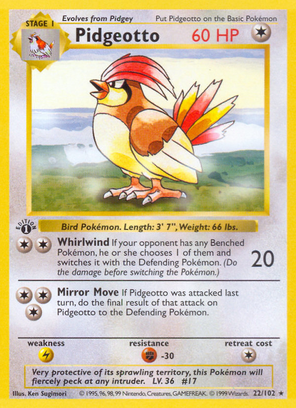 Pidgeotto (22/102) (Shadowless) [Base Set 1st Edition] | The Time Vault CA