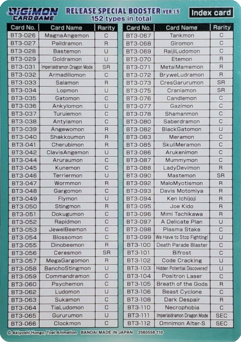 Release Special Booster Ver.1.5 Index Card (Player 2) [Release Special Booster Ver.1.5] | The Time Vault CA