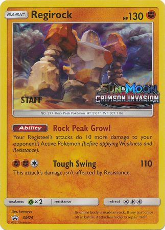 Regirock (SM74) (Staff Prerelease Promo) [Sun & Moon: Black Star Promos] | The Time Vault CA