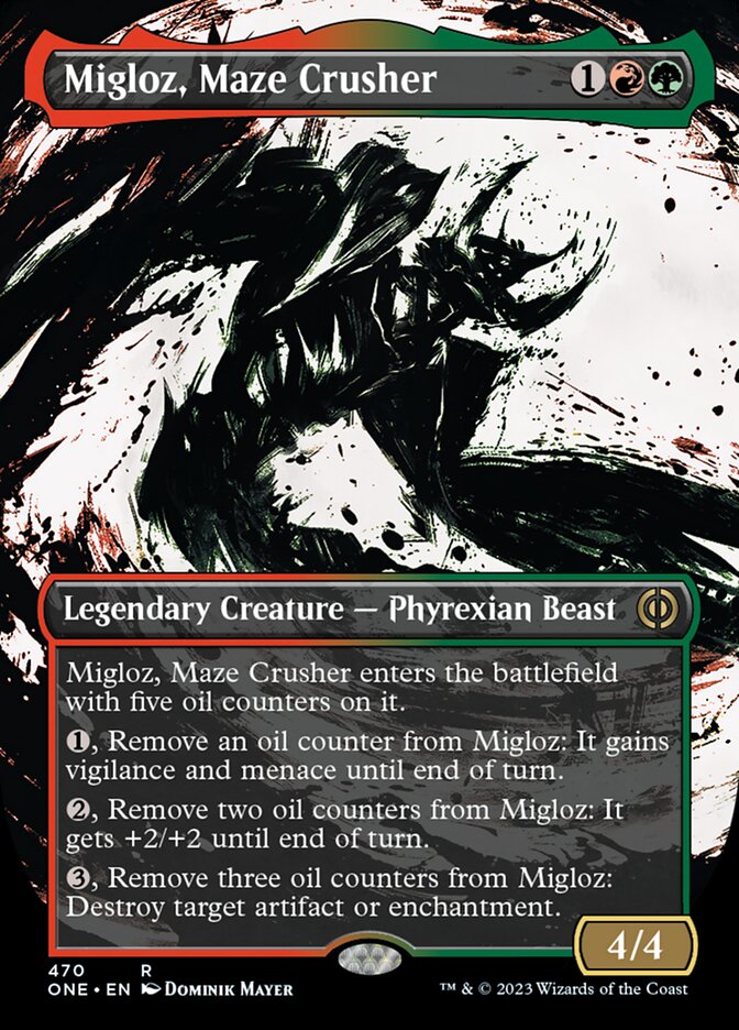 Migloz, Maze Crusher (Borderless Ichor Step-and-Compleat Foil) [Phyrexia: All Will Be One] | The Time Vault CA