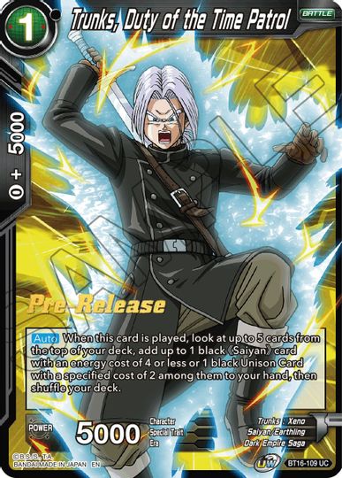 Trunks, Duty of the Time Patrol (BT16-109) [Realm of the Gods Prerelease Promos] | The Time Vault CA