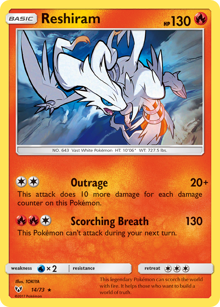 Reshiram (14/73) [Sun & Moon: Shining Legends] | The Time Vault CA