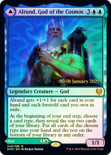 Alrund, God of the Cosmos // Hakka, Whispering Raven  [Kaldheim Prerelease Promos] | The Time Vault CA