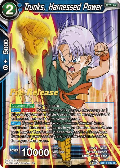 Trunks, Harnessed Power (BT16-033) [Realm of the Gods Prerelease Promos] | The Time Vault CA