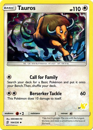 Tauros (164/236) (Pikachu Stamp #37) [Battle Academy 2020] | The Time Vault CA