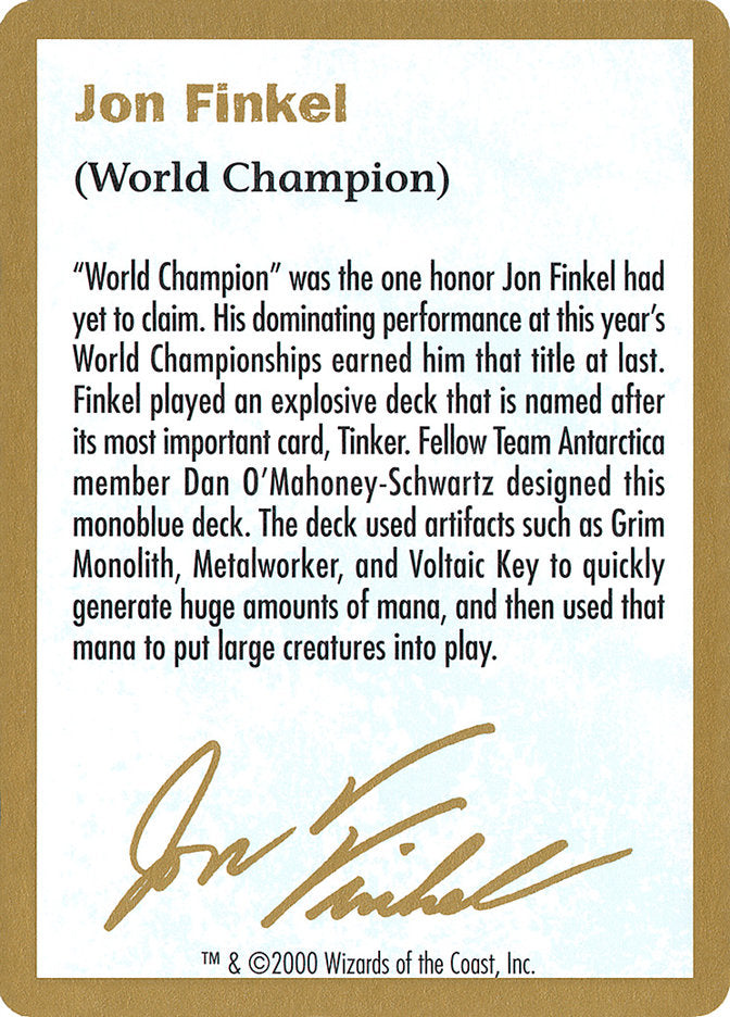 Jon Finkel Bio [World Championship Decks 2000] | The Time Vault CA